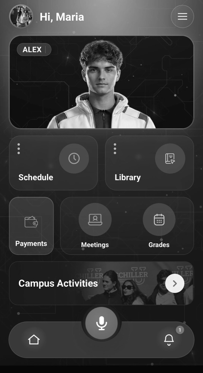 App con el avatar Alex como asistente virtual